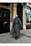 Low Sleeve Epaulet Detailed Double Breasted Oversize Coat Dark Gray 3062 - 7