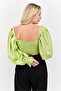 Women Queen Anne Balloon Sleeves Plain Crop Top, Lime - 2