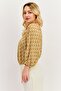 Women Boat Neck 3/4 Sleeve Allover Print Top, Peach - 3