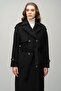 Reglan Sleeve Double-Breasted Coat with Epaulet and Cape Detail Black 3045 - 2