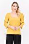 Women Scoop Neck 3/4 Sleeves Textured Top, Mustard