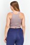 Women Crew Neck Sleeveless Rib Top, Taupe - 2