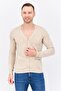 Men V Neck Long Sleeve Textured Cardigan, Beige