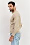 Men Crew Neck Brand Logo Long Sleeve Sweatshirt, Beige - 2