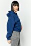 Women Hooded Embroidered Logo Long Sleeves Sweatshirt, Dark Blue - 3