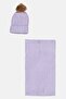 Women 2 Pieces Knitted Scarf And Beanie Set, Purple - 2