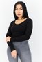 Women Ribbed Long Sleeve Bodysuit, Black