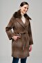 Removable Fur Low Sleeve Snap Closure Oversize Plaid Coat BROWN 3953 - 6