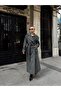 Low Sleeve Epaulet Detailed Double Breasted Oversize Coat Dark Gray 3062 - 3