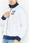 Men Mock Neck Brand Logo Long Sleeves Full Zip Sweatshirt, White - 3