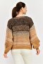 Women Crew Neck Long Sleeves Knitted Sweater, Multicolor - 2