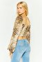 Women Square Neck Long Sleeve Leopard Print Crop Top, Brown Combo - 4