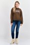 Women Crew Neck Graphic Long Sleeves Sweatshirt, Dark Brown - 4