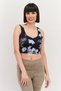 Women Floral Print Padded Sports Bra, Black