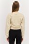 Women Crew Neck Brand Logo Long Sleeves Crop Sweatshirt, Beige - 2
