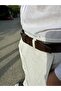 Brown Leather Men's Belt Metal Buckle Classic Fabric Trouser Belt 3.5 cm - 7
