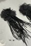 Black Pearl Floral Feather Earrings - 3