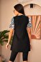 Zipper Detailed Short Sleeve Semi Closed Hijab Swimsuit 3171 - 4