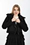 Fur-Collar Suede Biker Jacket Black