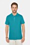 Men's Slim Fit Slim Fit 100% Cotton Plain Pique Blue Polo Collar T-Shirt - 2