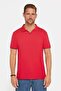 Men's Slim Fit Slim Fit 100% Cotton Plain Pique Buttonless Red Polo Neck T-Shirt - 2