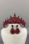 Red Tokyo Stoned Bridal Henna Crown and Drop Earring Set