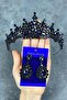Navy Blue Tokyo Stoned Bridal Henna Crown and Drop Earring Set - 2