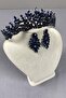 Navy Blue Belur Bridal Henna Crown and Shuttle Stone Earring Set - 2