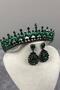 Green Pedro Stone Bridal Henna Crown and Shuttle Earring Set - 4