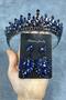 Navy Blue Pedro Stone Bridal Henna Crown and Evening Dress Earring Set - 2