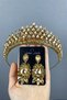 Honey Color Drop 3D Bridal Henna Crown and Evening Dress Earring Set - 2