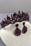 Burgundy Belur Bridal Henna Crown and Shuttle Earring Set - 3