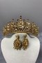 Honey Colored Rio Stoned Bridal Henna Crown and Shuttle Patterned Earrings - 2
