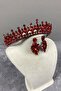 Red Pedro Stoned Bridal Henna Crown and Earring Set - 4