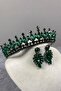 Green Pedro Stoned Bridal Henna Set - With Crown and Earrings - 3