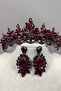 Burgundy Lena Crystal Bridal Henna Crown and Shuttle Stone Earring Set - 2