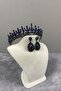 Navy Blue Pedro Stone Bridal Henna Crown and Shuttle Earring Set - 2