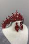 Red Tokyo Stoned Bridal Henna Crown and Shuttle Earring Set - 3