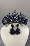 Navy Blue Rio Stoned Bridal Henna Crown and Evening Dress Earring Set