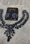 Navy Blue Sultan Frontlet Bridal Henna Hair Accessory and Evening Dress Jewelled Earring Set - 2