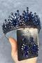 Navy Blue Pera Bridal Henna Tiara and Shuttle Embellished Earrings - 2