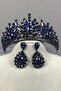 Navy Blue Pera Bridal Henna Crown and Drop Evening Dress Earrings