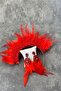 Red Rooster Feather Crystal Beaded Bridal Henna Crown and Earring - 4