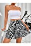 Zebra Pattern Waist Belted Mini Flared Skirt - 4
