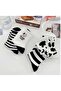 5 Pairs Women's Black White Cow Pattern Striped High Quality Tennis Socks - 5