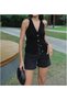 Women's Black Halter Neck Buttoned Knitwear Vest Sweater