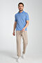 Walfer Men's Blue 100% Cotton Waffle Non-Shrink Fabric Slim Fit Non-Curling Polo Collar T-Shirt - 6