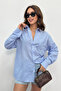 Women's Shirt Striped Oversize Shirt with Pockets - 2