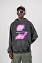 Washable Black Temperature Printed Oversize Unisex Hoodie