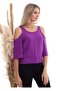 20333451 Ayrobin Off-The-Shoulder Elastic Waist Short Sleeve Blouse Purple - 6